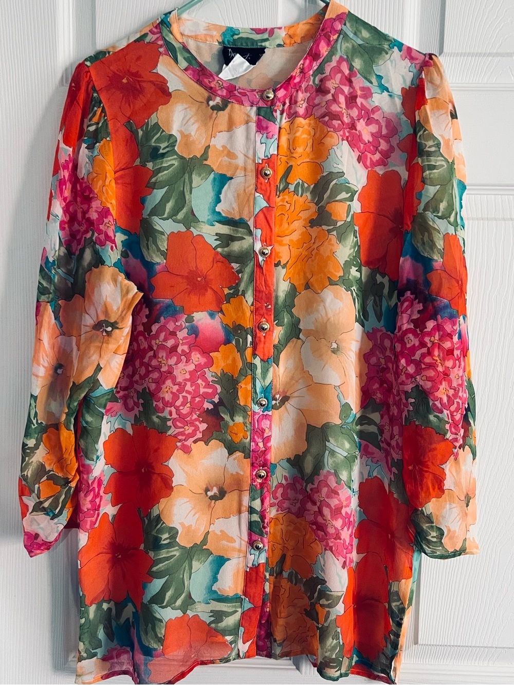 VTG Diane Freis Sz L (14) Blouse Cardigan 100% Silk-Body/Lining ,Floral